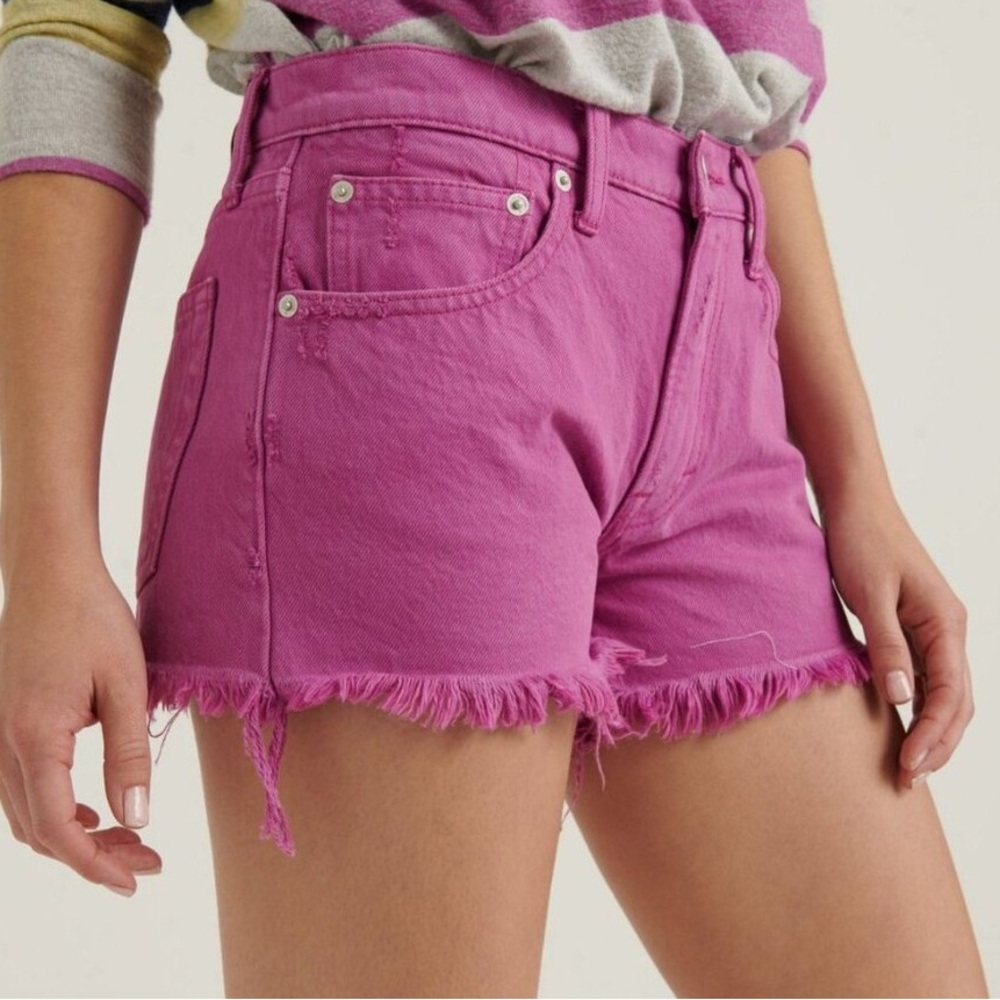 Women's Pink Frayed Denim Shorts